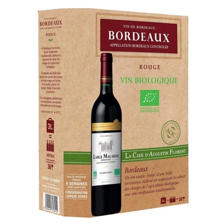 Cave d'augustin florent Bordeaux large malartic AOP BIO vin rouge 13.5°-3l
