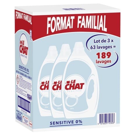 Le chat lessive sensitive 0% 3x63 lavages 8.505l