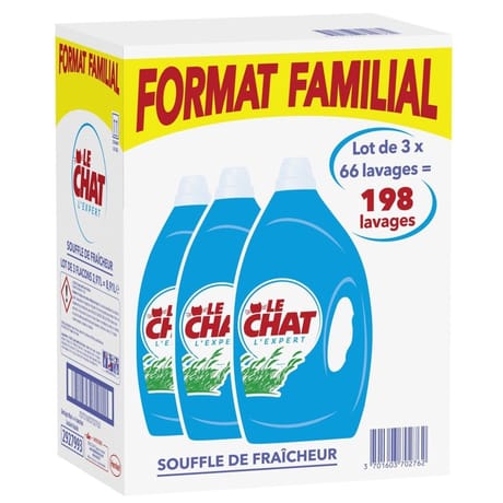 Le chat l'expert lessive souffle de fraîcheur 3x66 lavages 8.91l