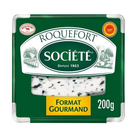 Société roquefort aop tranche au lait de brebis cru 32%mg  format gourmand 200g
