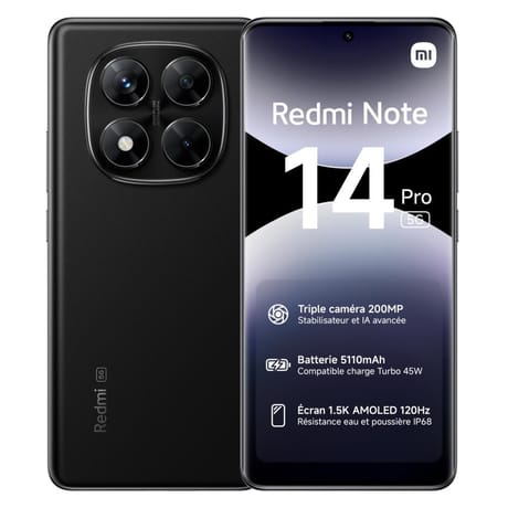 Xiaomi smartphone écran 6.67 REDMI NOTE 14 PRO 5G 256GO MIDNIGHT BLACK