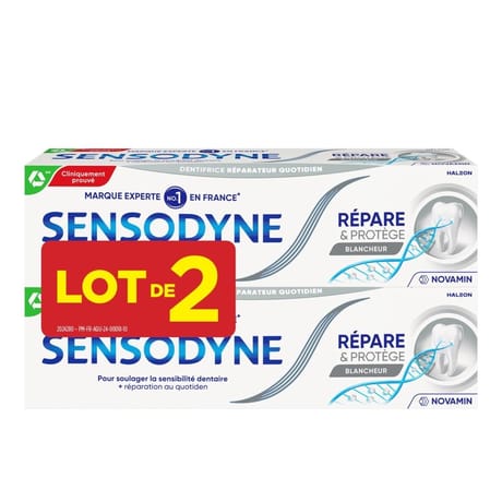 Sensodyne dentifrice repare & proteg blancheur novamin 2x75ml