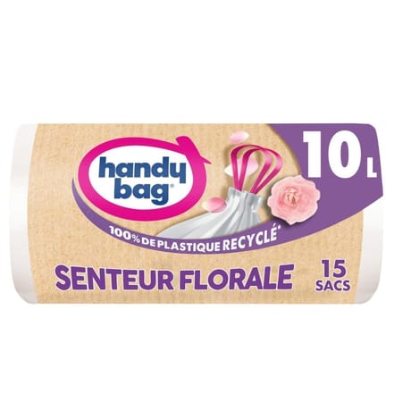 Handy bag sacs poubelle salle de bains à poignées coulissantes senteur florale 10l 15
