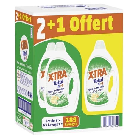 Xtra total marseille aloe vera 3x63 lavages 2+1 gratuit 8.505l