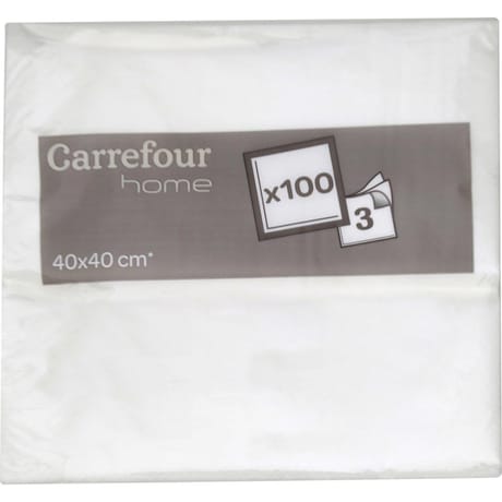 Carrefour home 100 serviettes blanches 40x40cm