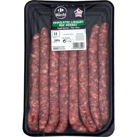 Chipolatas longues aux herbes x8 640g Carrefour le marché