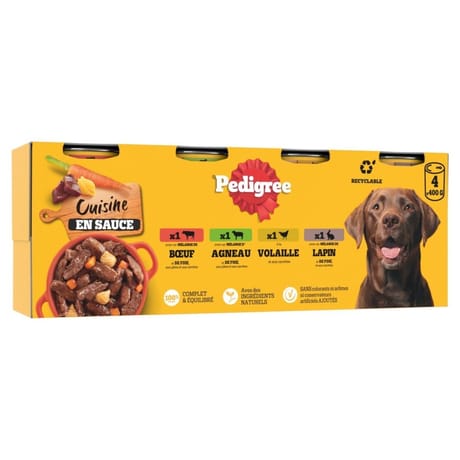 Pedigree boîtes cuisine en sauce 4 variétés pour chien adulte 4x400g