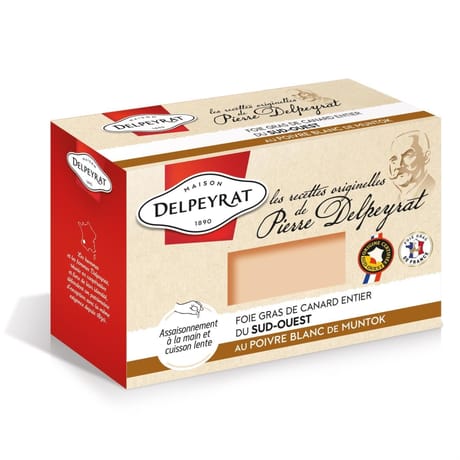 Delpeyrat foie gras de canard entier mi cuit au poivre blanc de Muntok 180g