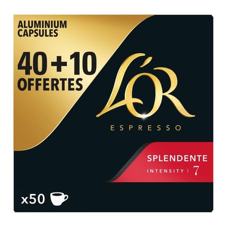 L'or espresso splendente café en capsules intensité 7 x 40 + 10 offertes 260g