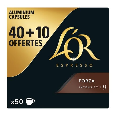 L'or espresso forza café en capsules intensité 9 - 40 + 10 260g