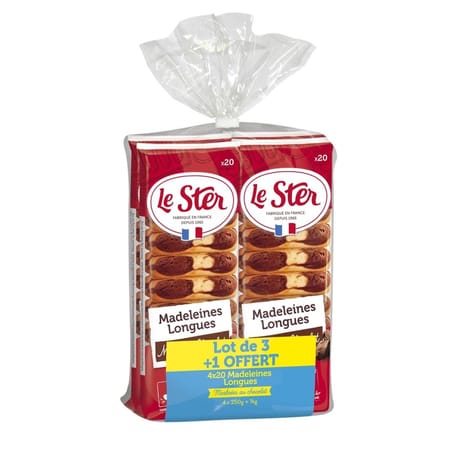 Le Ster madeleines longues marbrées chocolat x20 3+1 offert 4x250g