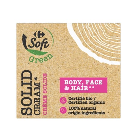 Carrefour soft green crème solide corps, visage et cheveux bio 50g