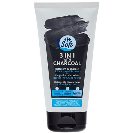 Carrefour Soft nettoyant visage au charbon 3 en 1 150ml