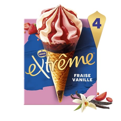 Extrême 4 cônes fraise vanille 284g