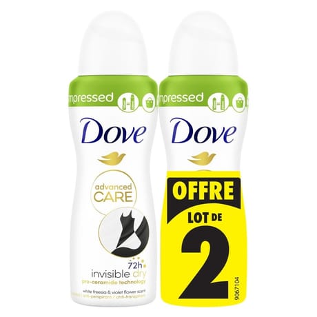 Dove anti-transpirant invisible dry aérosol lot de 2x100ml