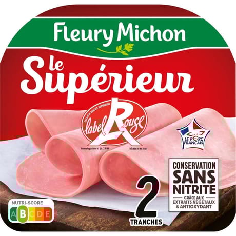 Fleury michon jambon le supérieur label rouge conservation sans nitrite 2 tranches 80g