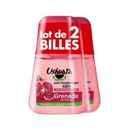 Ushuia anti-transpirant 48h à la grenade bille 2x50ml