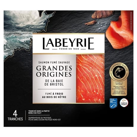 Labeyrie saumon fumé sauvage d'Alaska pêché à la ligne 4 tranches 120g