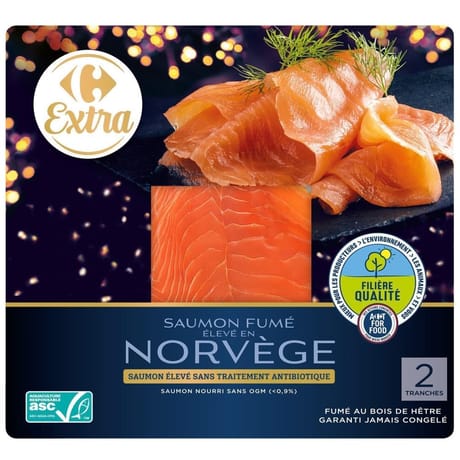 Carrefour saumon fumé élevé en Norvège 2 tranches 70g