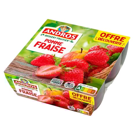 Andros dessert fruitier pomme fraise 4x100g offre découverte