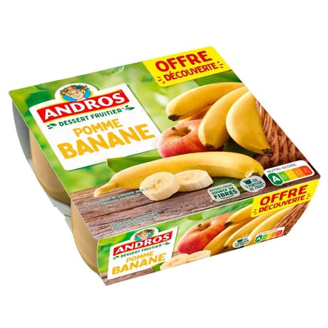 Andros dessert fruitier pomme banane 4x100g offre découverte