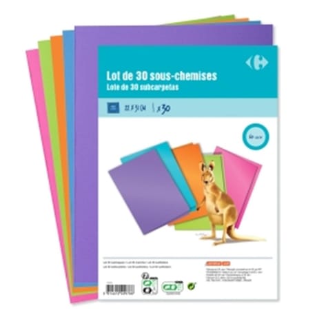 Carrefour lot de 30 sous-chemises 22x31 cm 5 couleurs assorties