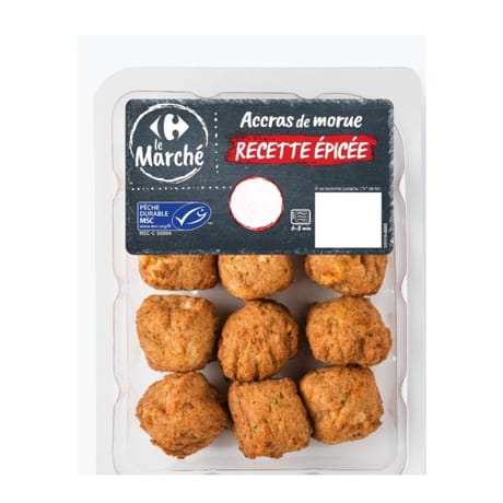 Accras de morue recette epicée CARREFOUR LE MARCHE la barquette de 200g
