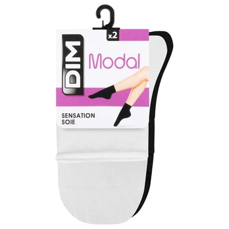 2 paires de socquettes Modal sensation soie femme DIM 0CA BLANC/NOIR T39\42