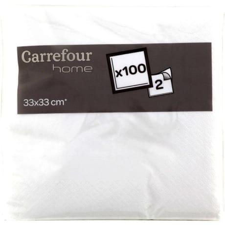 Carrefour home 100 serviettes blanches 33x33cm