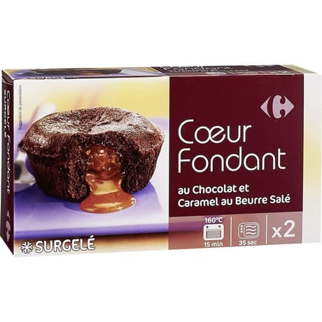 Carrefour coeur fondant au chocolat et caramel au beurre salé 2x95g