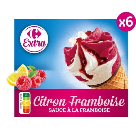 Carrefour extra 6 cônes citron framboise 461g