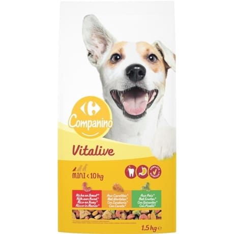 Carrefour companino croquettes pour chien adulte mini au boeuf et aux légumes 1.5kg