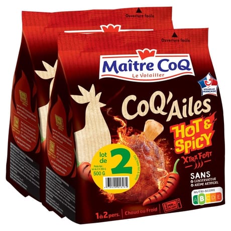 Maître Coq coq'ailes hot spicy sachet lot 2x250g
