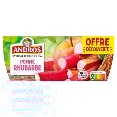 Andros dessert fruitier pomme rhubarbe 4x100g offre découverte
