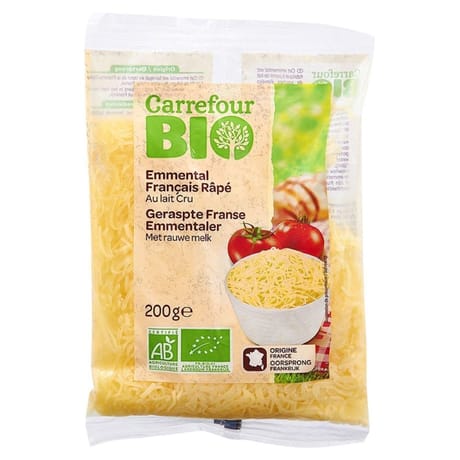 Carrefour Bio fromage râpé bio emmental au lait cru 200g