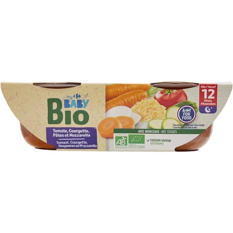 Carrefour baby bio plat bébé légumes pates dès 12mois 2x200g