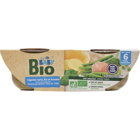 Carrefour baby bio plat bébé légumes saumon dès 6mois 2x200g