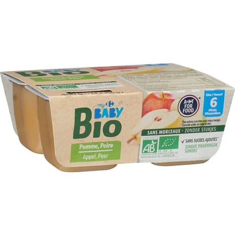 Carrefour baby bio dessert bébé pomme poire dès 6 mois 4x100g