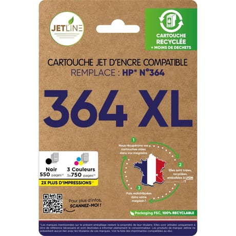 Jetline cartouche encre H-364 XL PACK  B + C + M + Y)