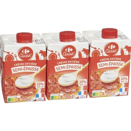 Carrefour classic crème entière semi épaisse 3x20cl