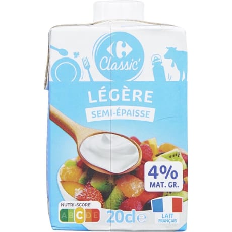 Carrefour classic crème légère semi épaisse 3x20cl