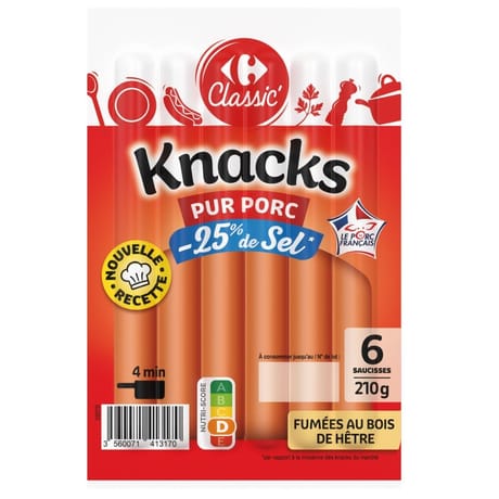 Carrefour classic knacks -25% sel 210g