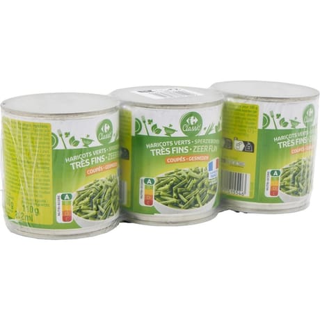 Carrefour classic' haricots verts très fins coupés 3 boîtes de 110g
