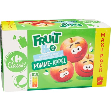 Carrefour classic' fruit&cie compotes pomme sans sucres ajoutés x 20 - 1800g