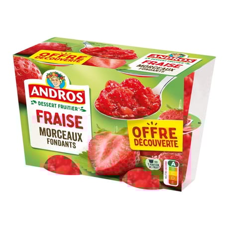 Andros fraise morceaux 4x100g offre découverte