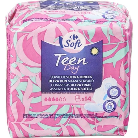 Carrefour soft serviette hygiénique teen day ultra minces x14