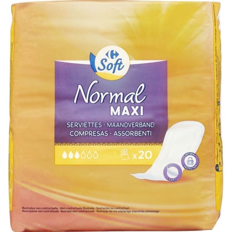Carrefour soft serviettes hygiéniques normal maxi x20