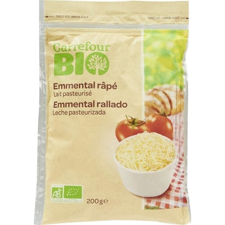 Carrefour Bio Fromage Râpé Emmental Au Lait Pasteurisé Bio 200g