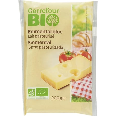 Carrefour Bio Emmental Bloc Au Lait Pasteurisé Bio 200g