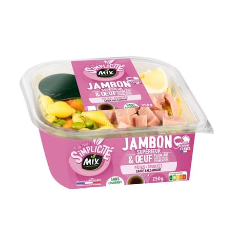 Mix buffet salade jambon supérieur et oeuf crudités pâtes conchigli 250g